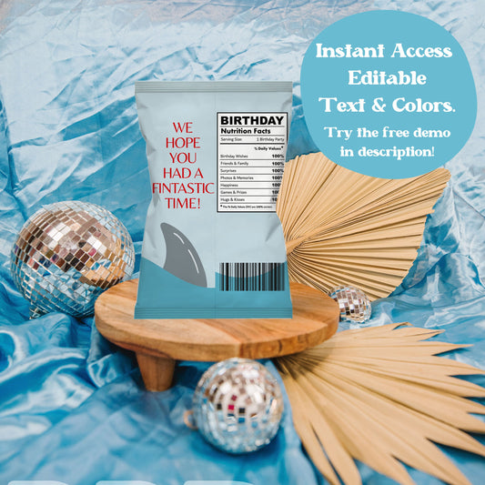 Jawsome Chips Bag Label | Shark Jawsome Birthday Party Decor | Shark-Themed Party Treats | A06