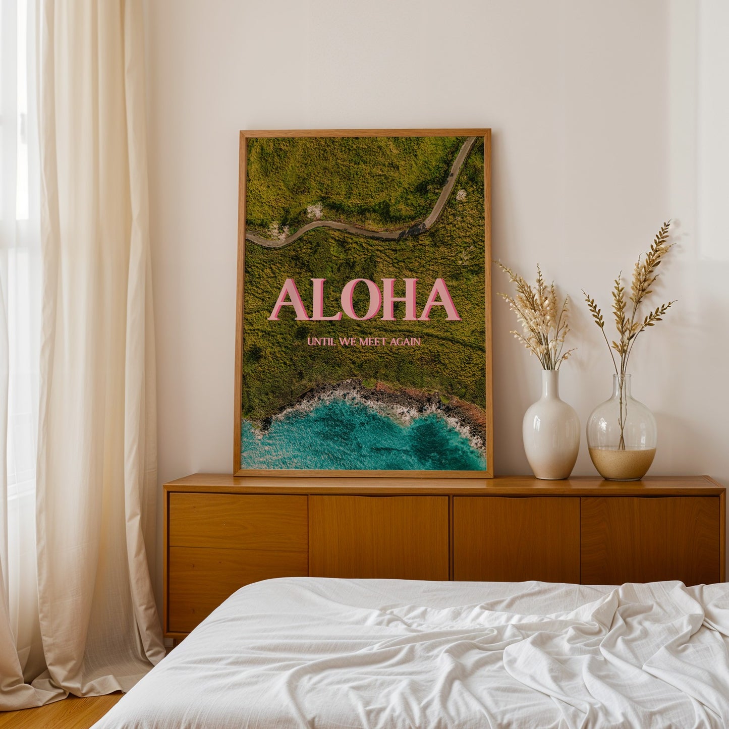 Hawaii Pink Aloha Print | Hawaiian Roads Travel Poster | Digital Wall Art