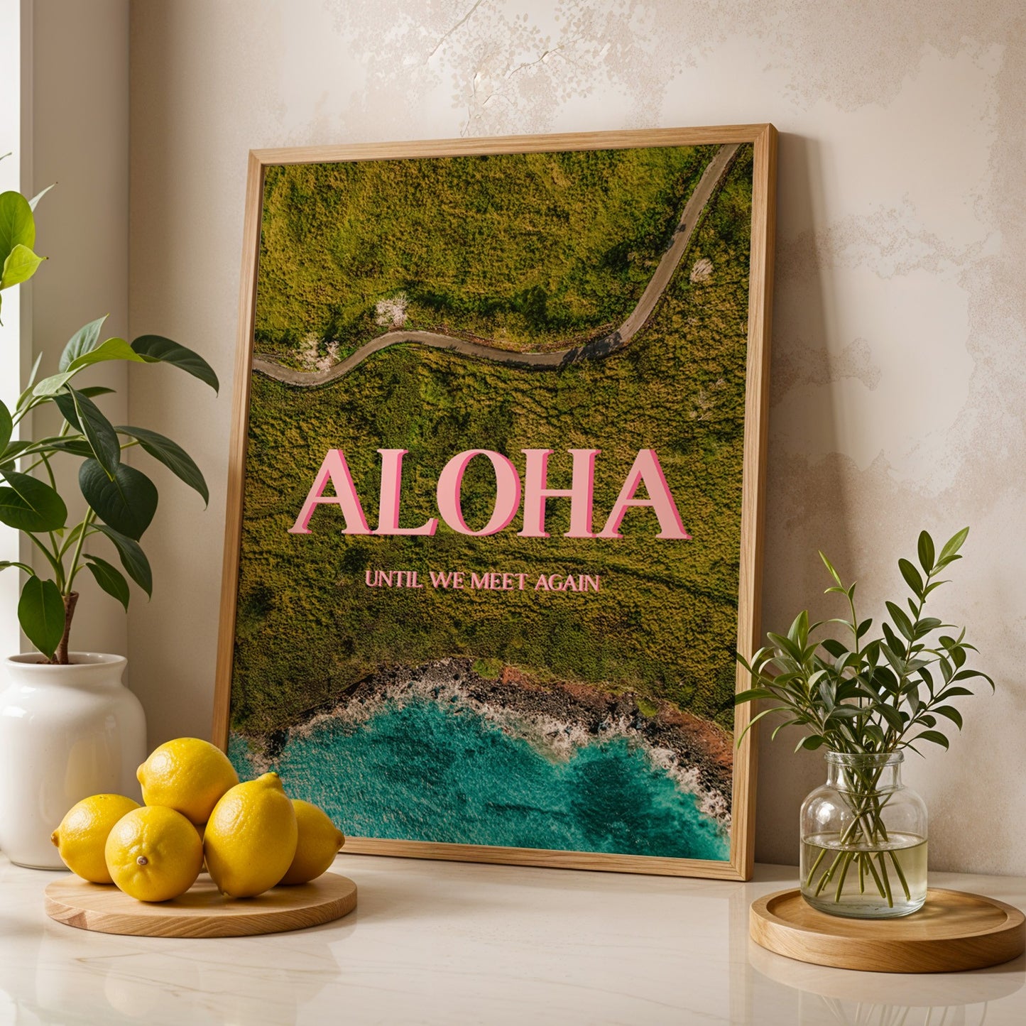 Hawaii Pink Aloha Print | Hawaiian Roads Travel Poster | Digital Wall Art