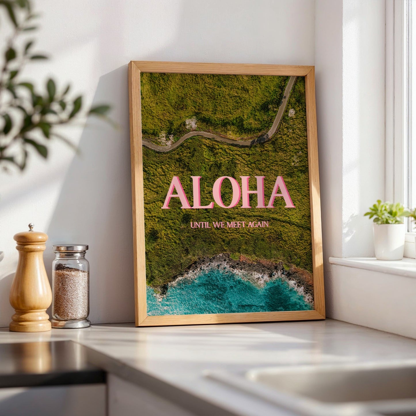 Hawaii Pink Aloha Print | Hawaiian Roads Travel Poster | Digital Wall Art
