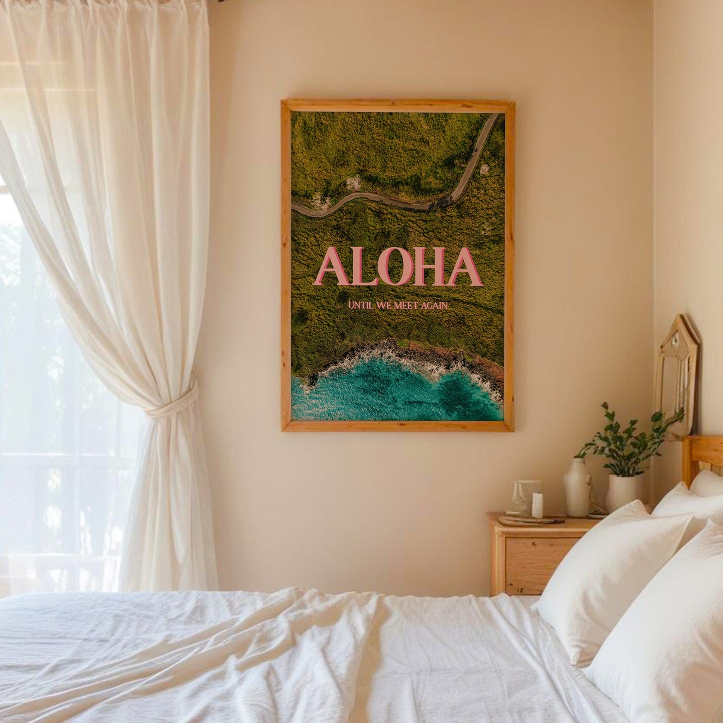 Hawaii Pink Aloha Print | Hawaiian Roads Travel Poster | Digital Wall Art