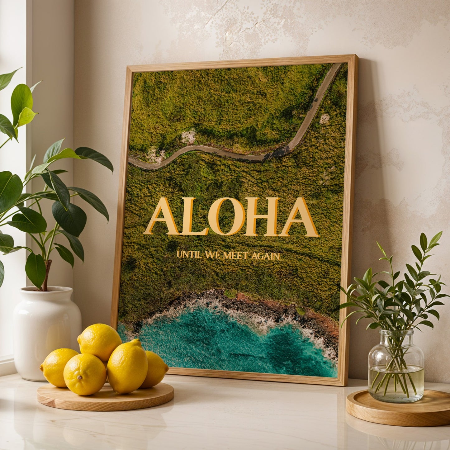 Hawaii Yellow Aloha Print | Hawaiian Roads Travel Poster | Digital Wall Art
