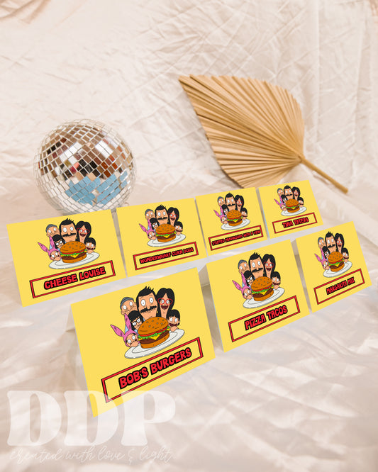 Bob's Burgers Food Tent Label | Bob's Burgers TV Show Party Decor Buffet Cards