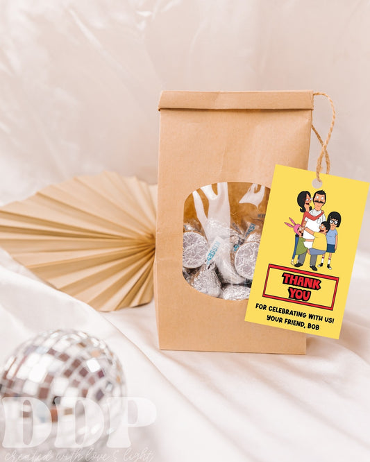 Bob's Burgers Birthday Party Favor Tag | Bob's Burgers TV Show Thank You Tag