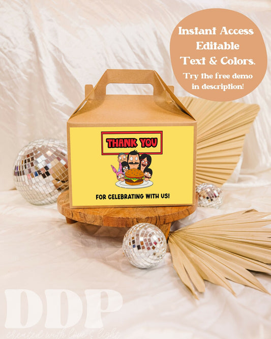 Bob's Burgers Gable Box Label | Bob's Burgers TV Show Printable Party Decor