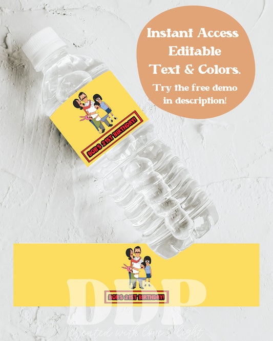 Bob's Burgers Water Bottle Label | Bob's Burgers TV Show Birthday Printable Party Decor