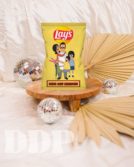 Bob's Burgers Birthday Chips Bag Label | Bob's Burgers TV Show Birthday Printable Party Decor