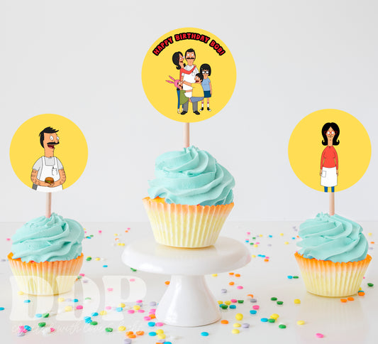 Bob's Burgers Cupcake Topper | Bob's Burgers TV Show Printable Party Decor