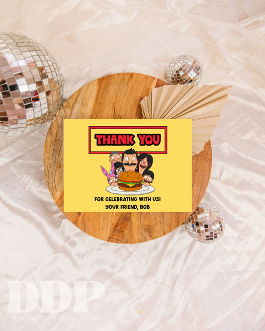 Bob's Burgers Thank You Cards | Bob Belcher TV Show Birthday Thank You