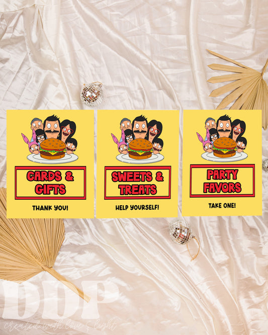 Bob's Burgers Table Signs | Bob's Burgers TV Show Party Decor