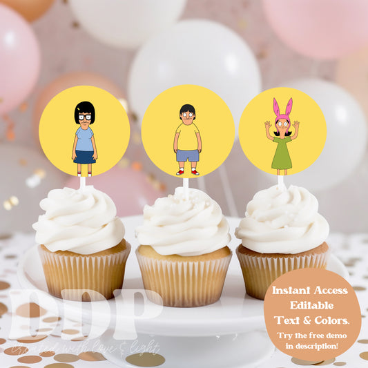 Bob's Burgers Cupcake Topper | Bob's Burgers TV Show Printable Party Decor