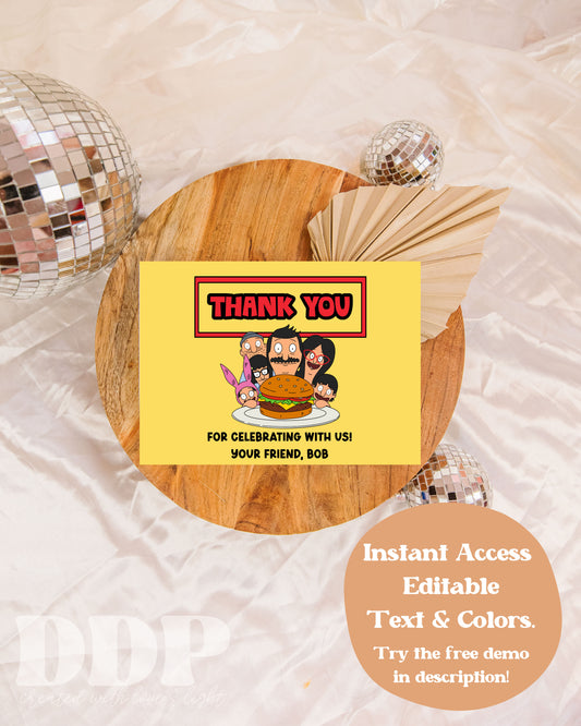 Bob's Burgers Thank You Cards | Bob Belcher TV Show Birthday Thank You