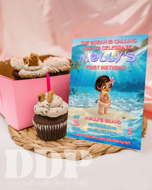Baby Moana Birthday Invitation | Moana 1st Birthday Invite | Island Princess Themed Birthday