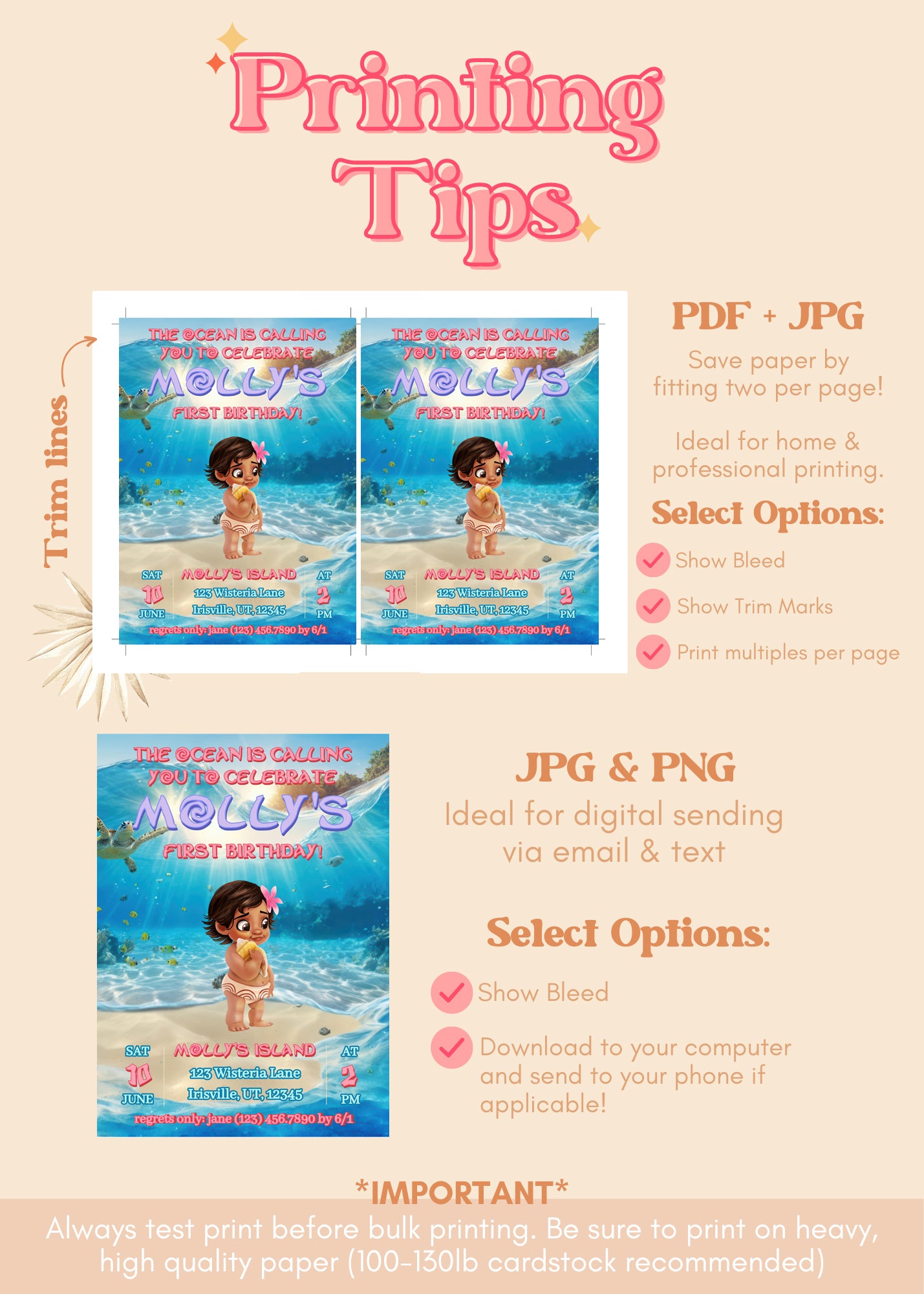 Baby Moana Birthday Invitation | Moana 1st Birthday Invite | Island Princess Themed Birthday