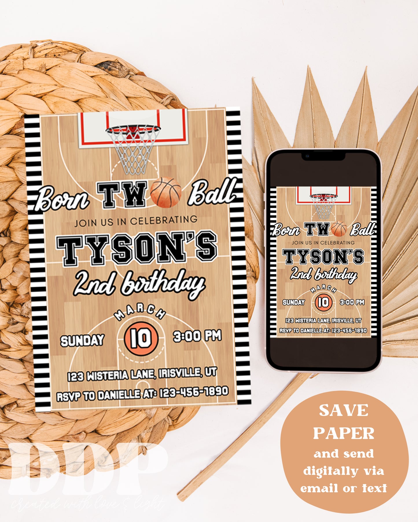 Born Two Ball Birthday Invitation | Born 2 Ball Birthday | Basketball Invitation | Boys Sports Second Birthday Invite
