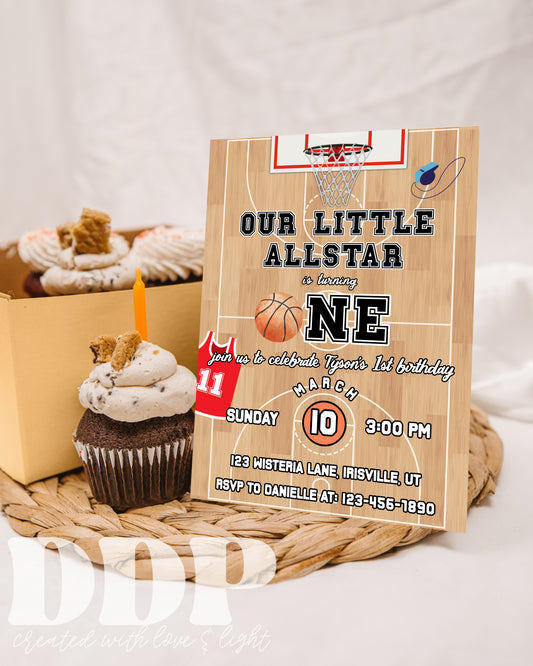 Basketball Birthday Invitation | Basketball First Birthday | Basketball Invitation | Boys Sports Rookie Year Birthday Invite