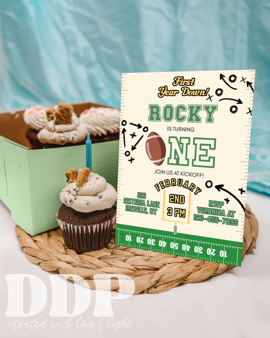 First Year Down Football Birthday Invitation | Football Sunday Party | Boy First Birthday Invitation