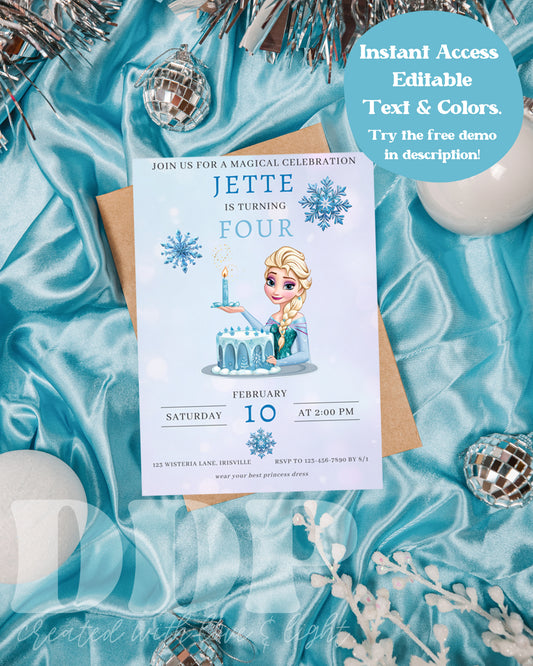 Frozen Queen Elsa Birthday Invitation | Elsa Birthday Invitation | Minimal Disney Frozen Birthday | Princess Elsa Birthday
