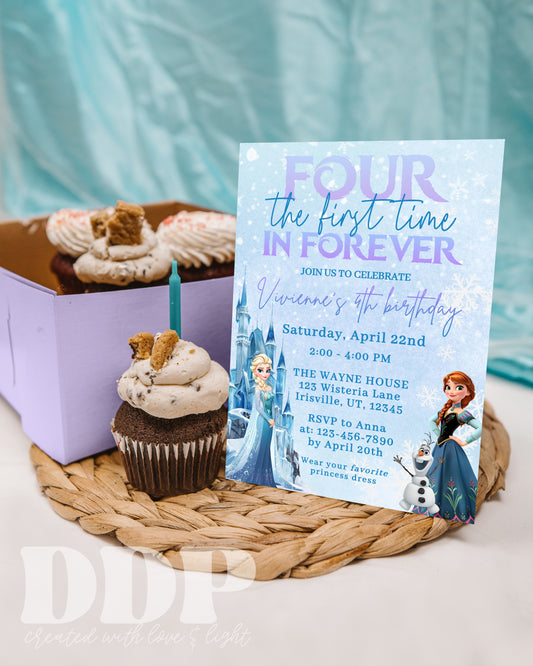 Frozen Inspired Birthday Invitation | Four the First time in Forever Invitation | Elsa Anna Birthday Invitation | Princess 4th Birthday Invite