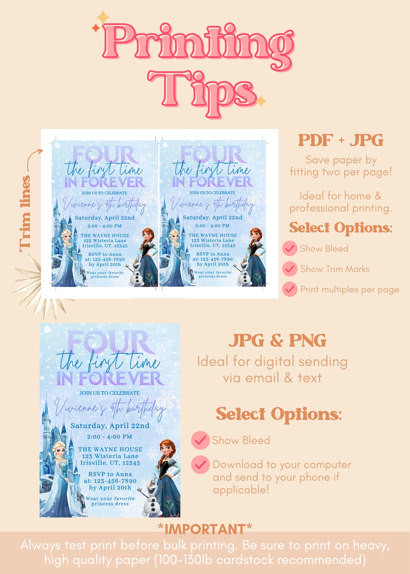 Frozen Inspired Birthday Invitation | Four the First time in Forever Invitation | Elsa Anna Birthday Invitation | Princess 4th Birthday Invite