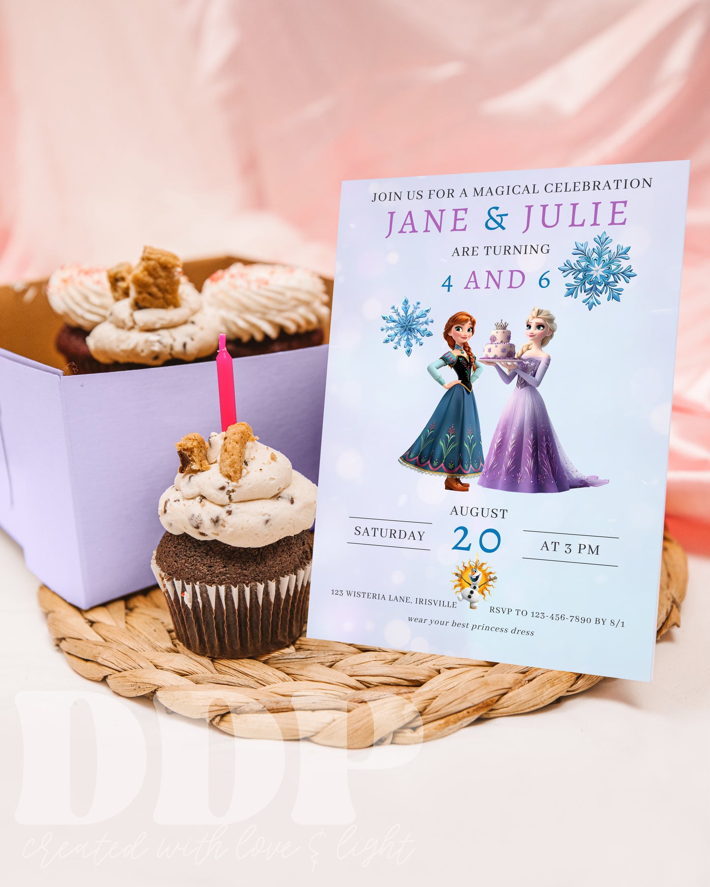 Frozen Inspired Birthday Invitation | Anna Elsa Joint Birthday Invitation | Minimal Disney Frozen Birthday | Girls Princess Sisters Party Invite