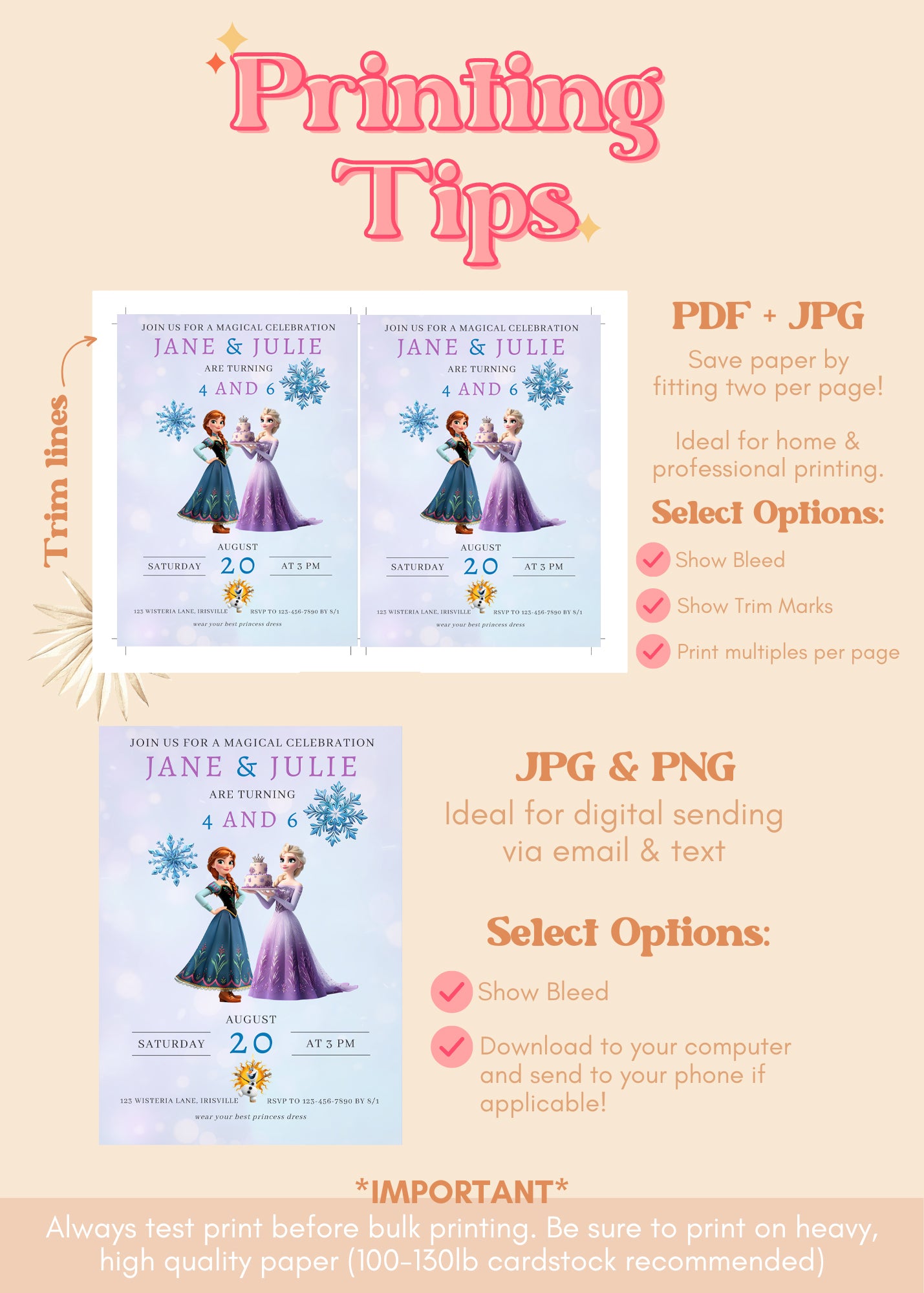 Frozen Inspired Birthday Invitation | Anna Elsa Joint Birthday Invitation | Minimal Disney Frozen Birthday | Girls Princess Sisters Party Invite