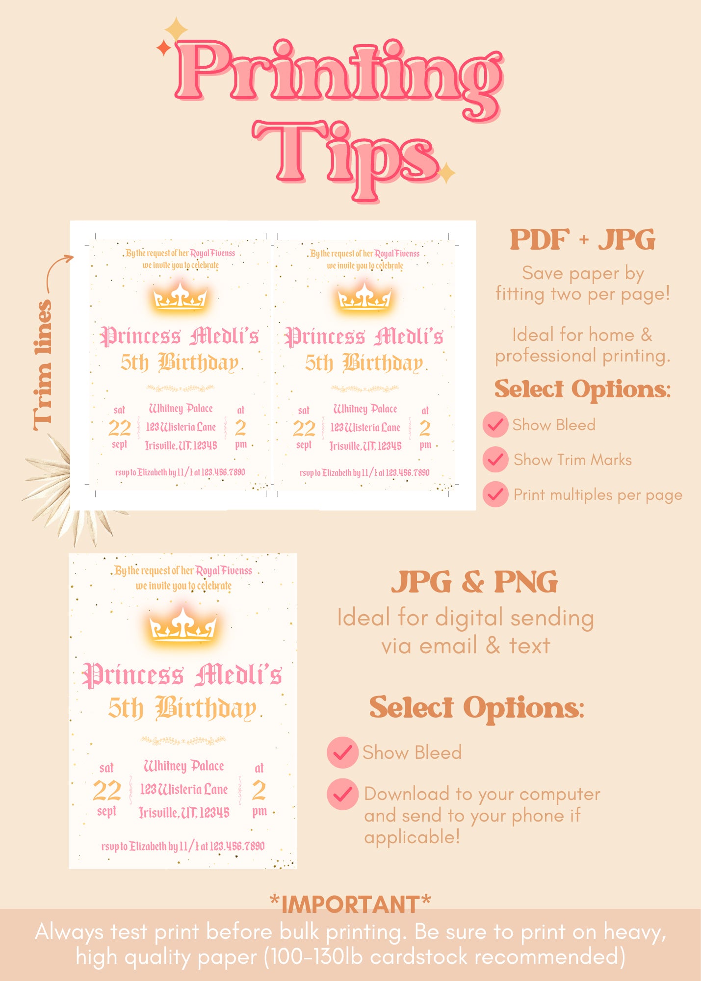 Her Royal Fiveness Invite | Royal Princess Editable Invite Template | Girl Princess Party