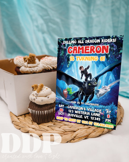 How to Train Your Dragon Birthday Invitation | Toothless Light Fury Invite | Toothless Dragon Birthday Party