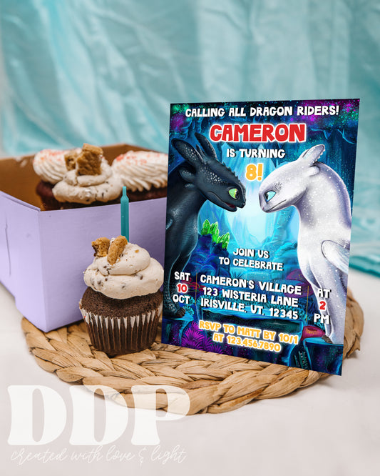 How to Train Your Dragon Birthday Invitation | Toothless Light Fury Invite | Toothless Dragon Birthday Party