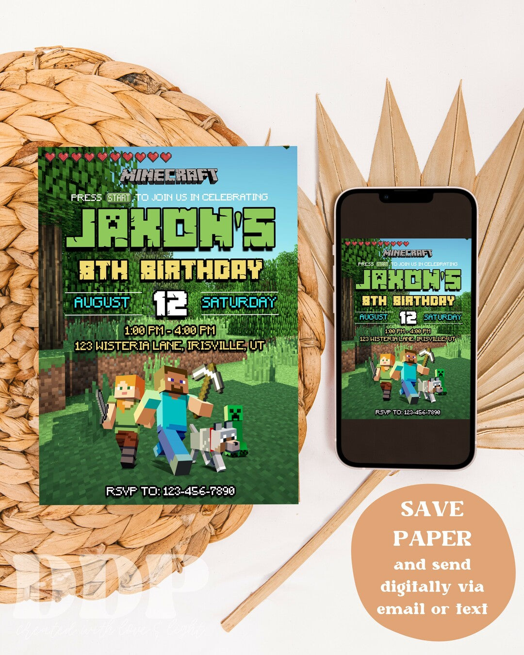 Minecraft Birthday Invitation | Video Game Birthday Party | Minecrafter Theme Invite | Gamer Bday Party | PC Minecraft Invite