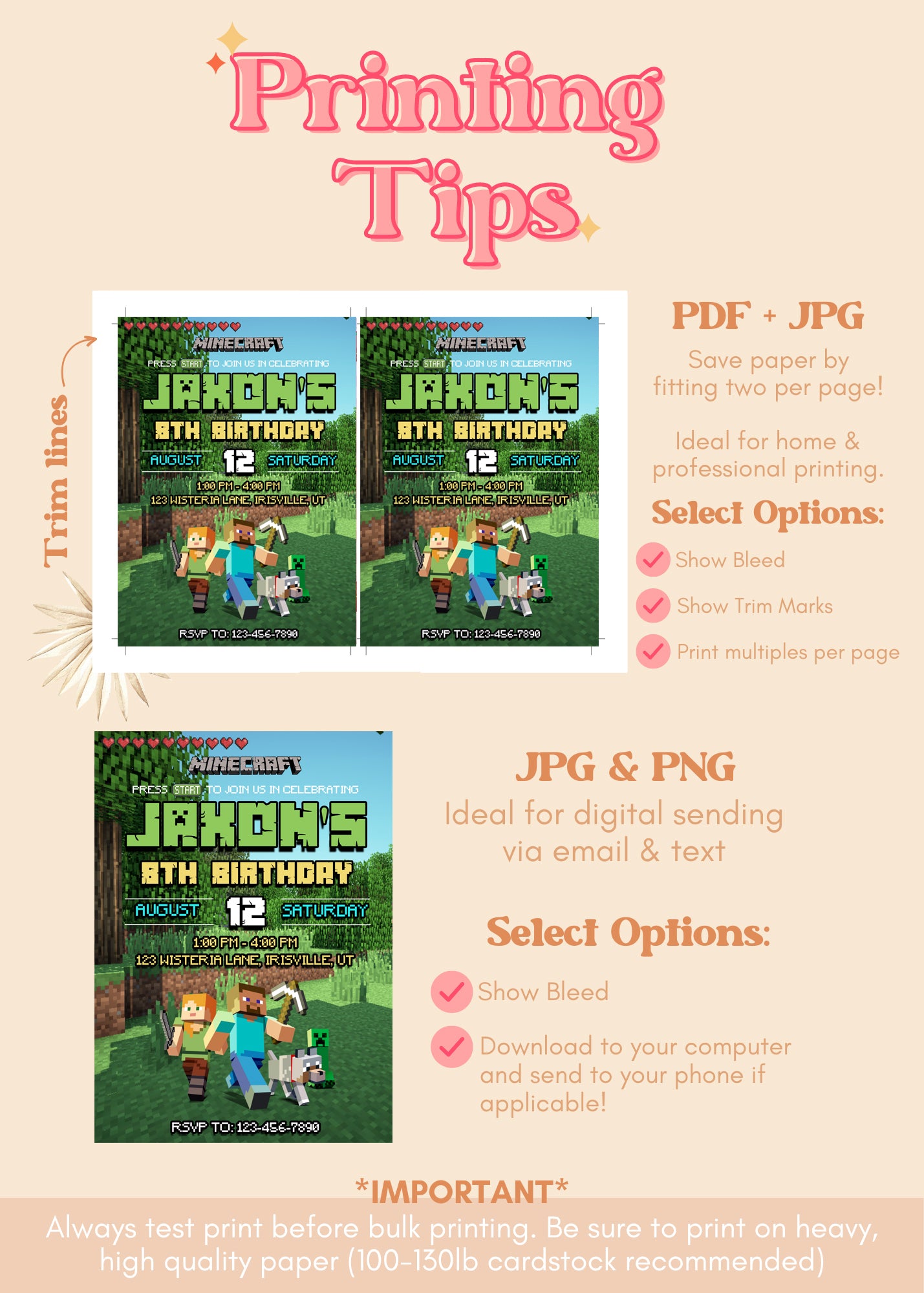 Minecraft Birthday Invitation | Video Game Birthday Party | Minecrafter Theme Invite | Gamer Bday Party | PC Minecraft Invite