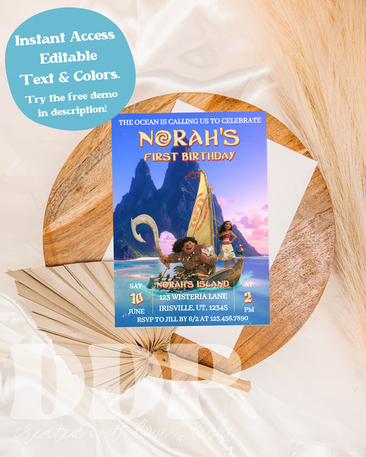 Moana Birthday Invitation | Moana ANY AGE Birthday Invite | Island Princess Themed Birthday