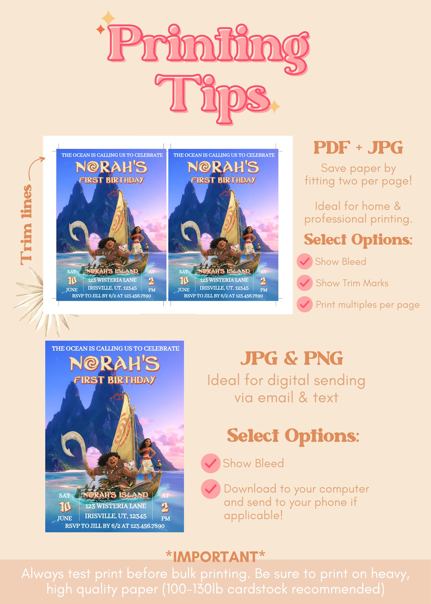 Moana Birthday Invitation | Moana ANY AGE Birthday Invite | Island Princess Themed Birthday