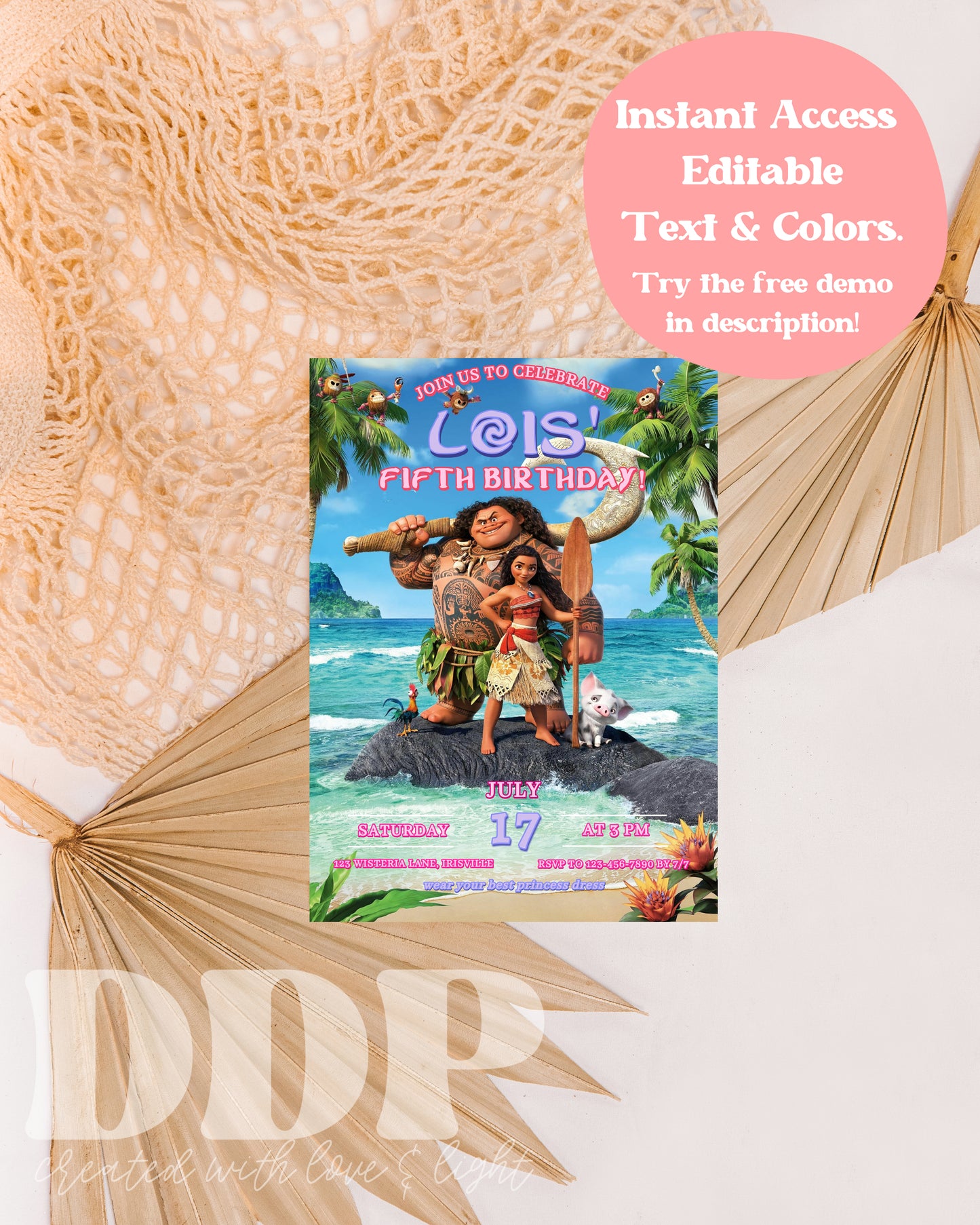 Moana Birthday Invitation | Moana Summer Birthday Invite | Island Princess Themed Birthday