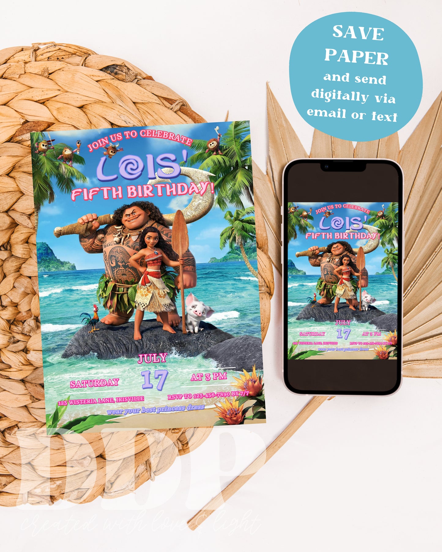 Moana Birthday Invitation | Moana Summer Birthday Invite | Island Princess Themed Birthday
