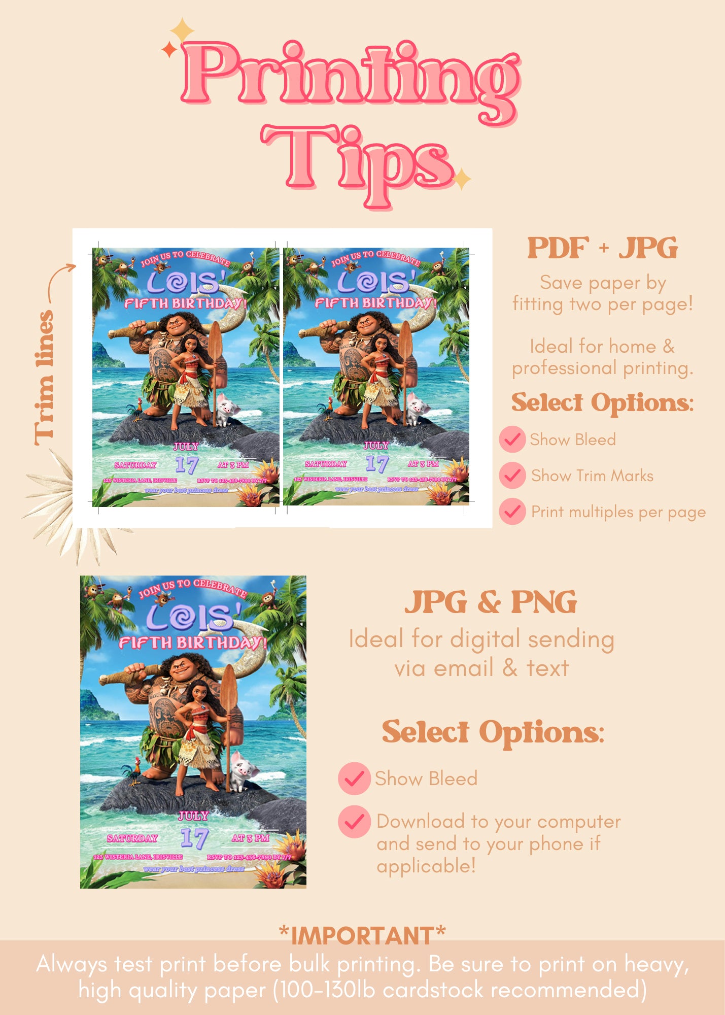 Moana Birthday Invitation | Moana Summer Birthday Invite | Island Princess Themed Birthday