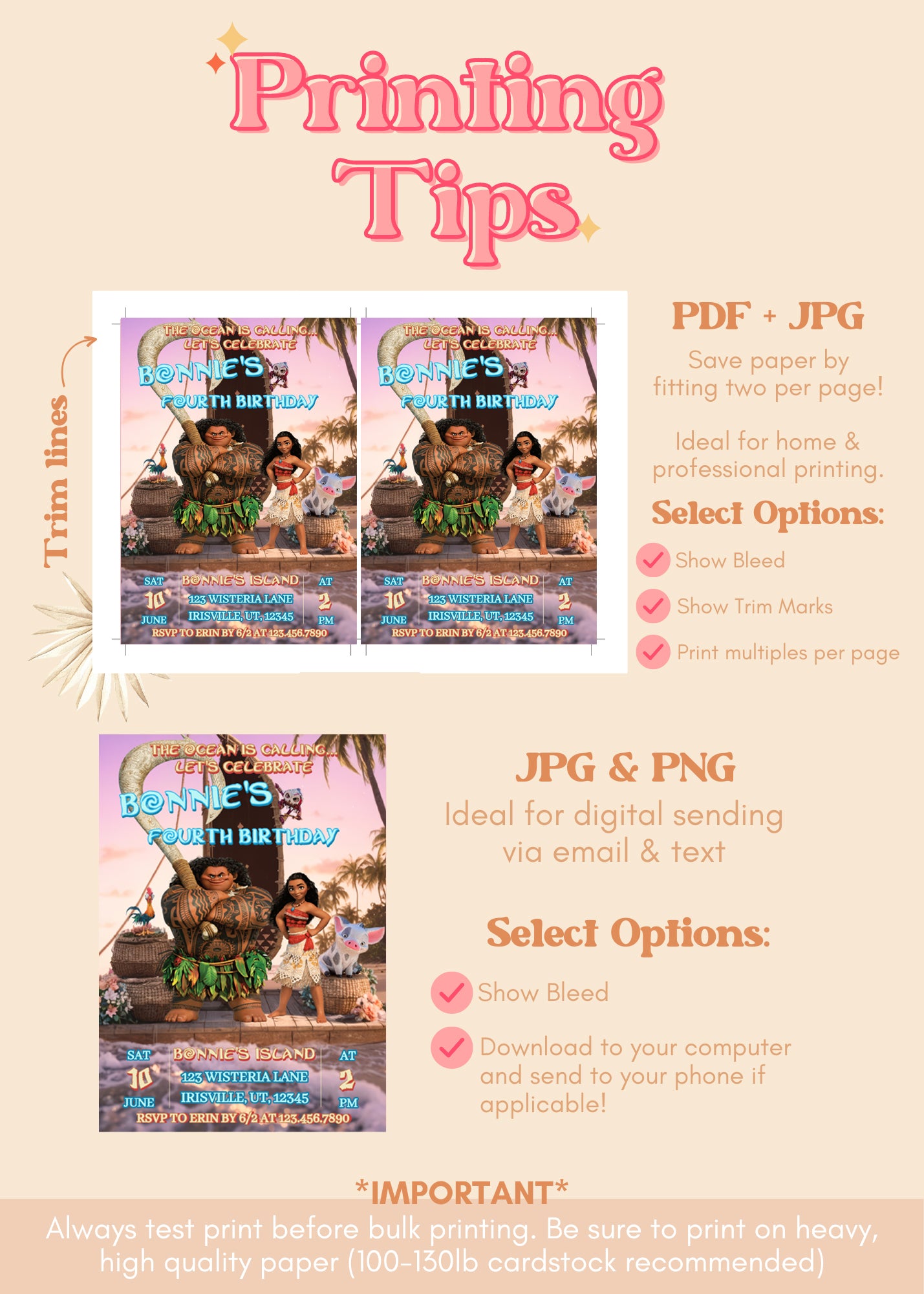 Moana Birthday Invitation | Moana ANY AGE Birthday Invite | Island Princess Themed Birthday