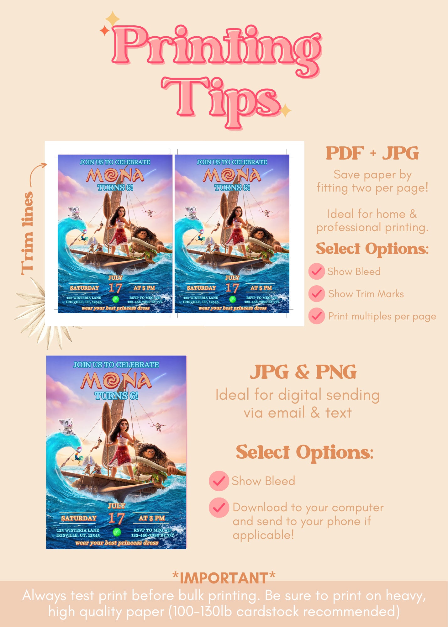 Moana Birthday Invitation | Moana ANY AGE Birthday Invite | Island Princess Themed Birthday