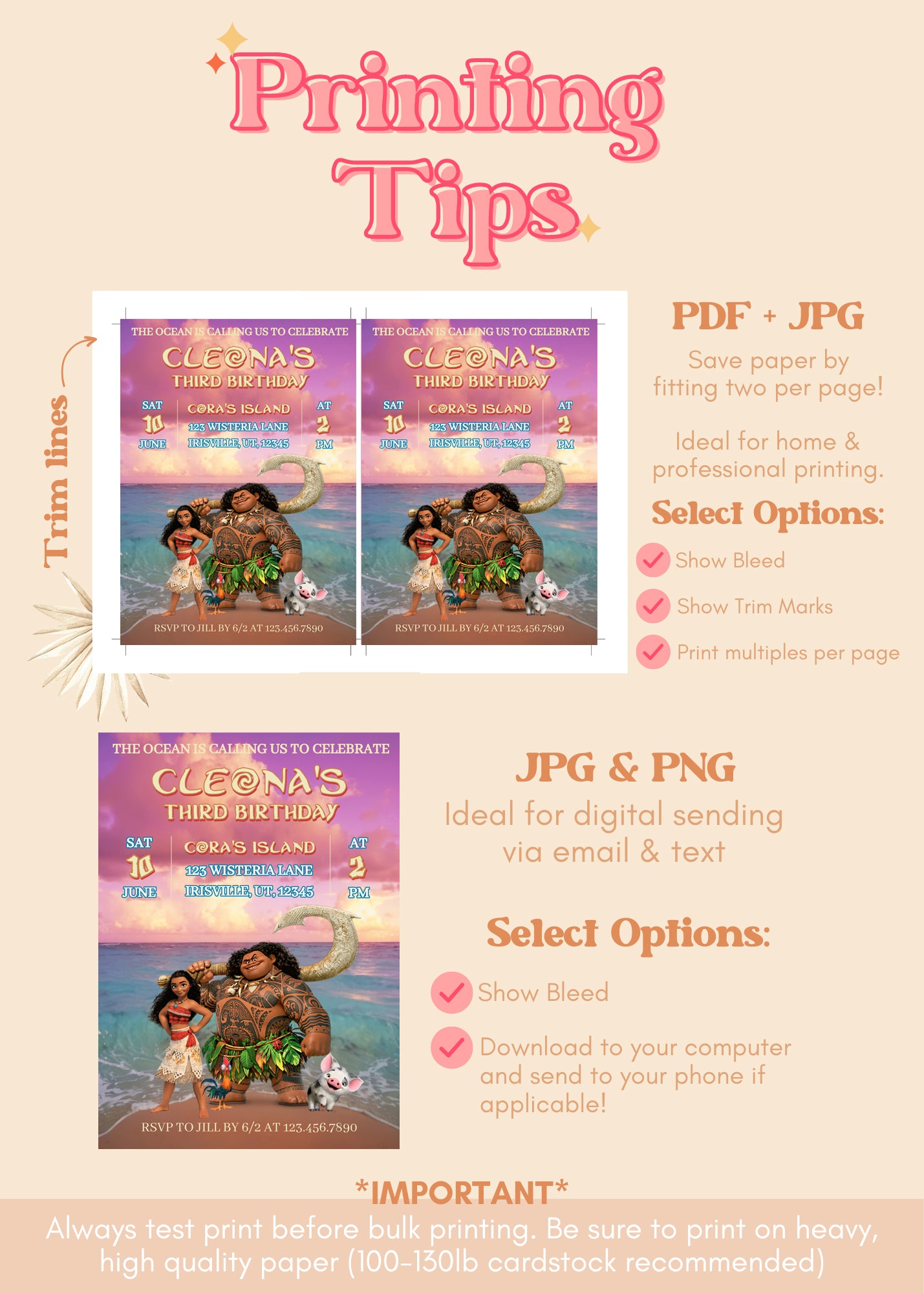 Moana Birthday Invitation | Moana ANY AGE Birthday Invite | Island Princess Themed Birthday
