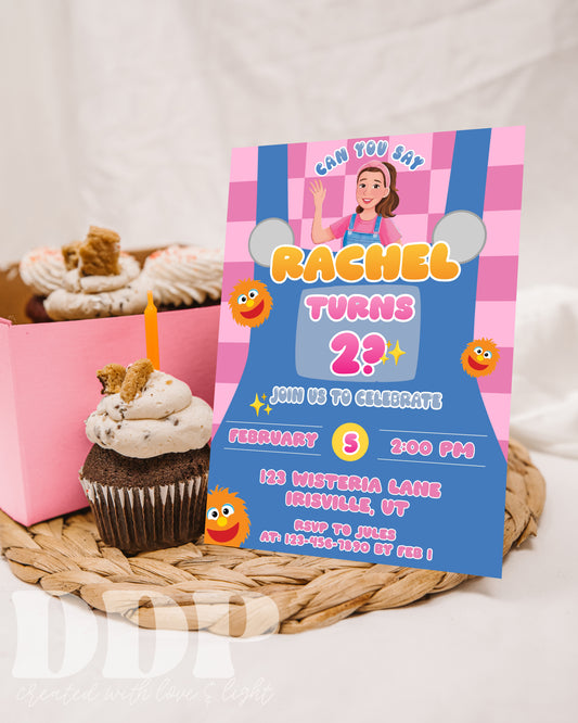 Ms Rachel Inspired Birthday Party Invitation | Overalls Songs for Littles Party Invite | Miss Rachel Sticky Bubble Gum Toddler Party