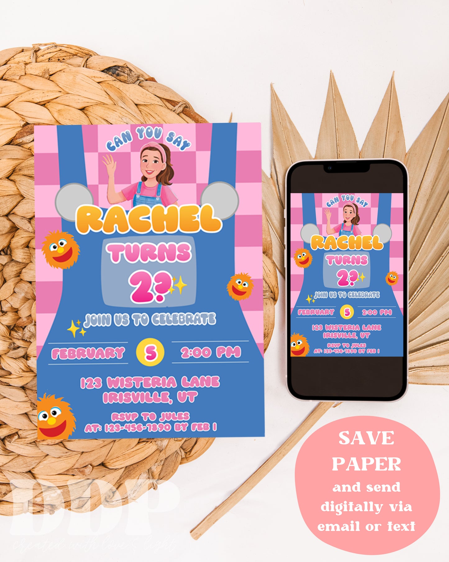Ms Rachel Inspired Birthday Party Invitation | Overalls Songs for Littles Party Invite | Miss Rachel Sticky Bubble Gum Toddler Party