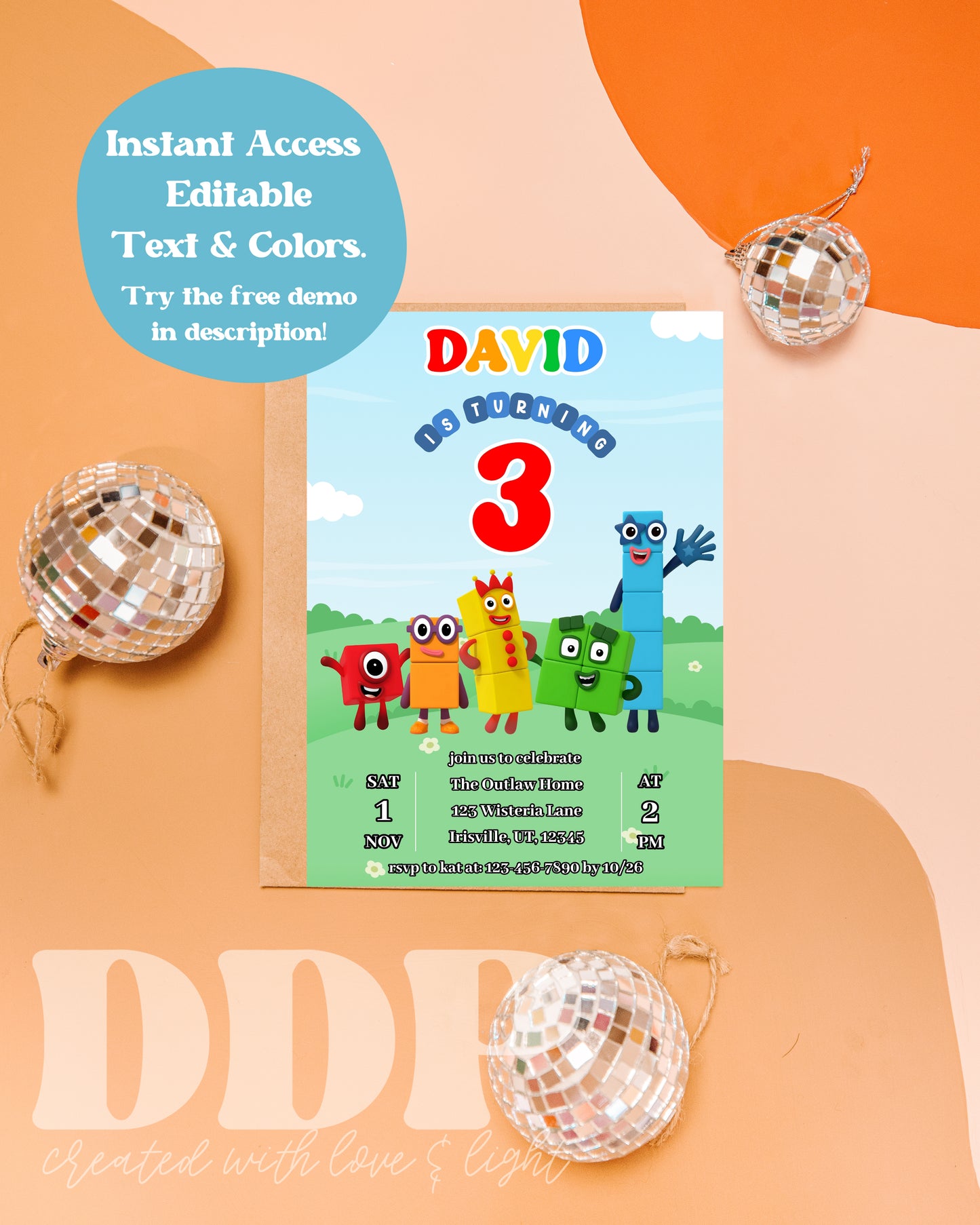 Number Blocks Birthday Invitation | Numberland ANY AGE Birthday Invite | Numberblocks Party Theme