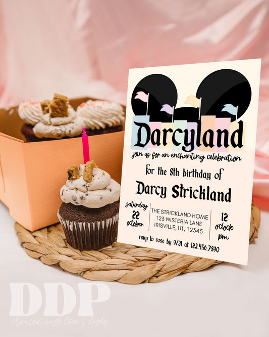 Disneyland Inspired Birthday Invitation | ANY AGE Vintage Disney Park Birthday Editable Invite Template