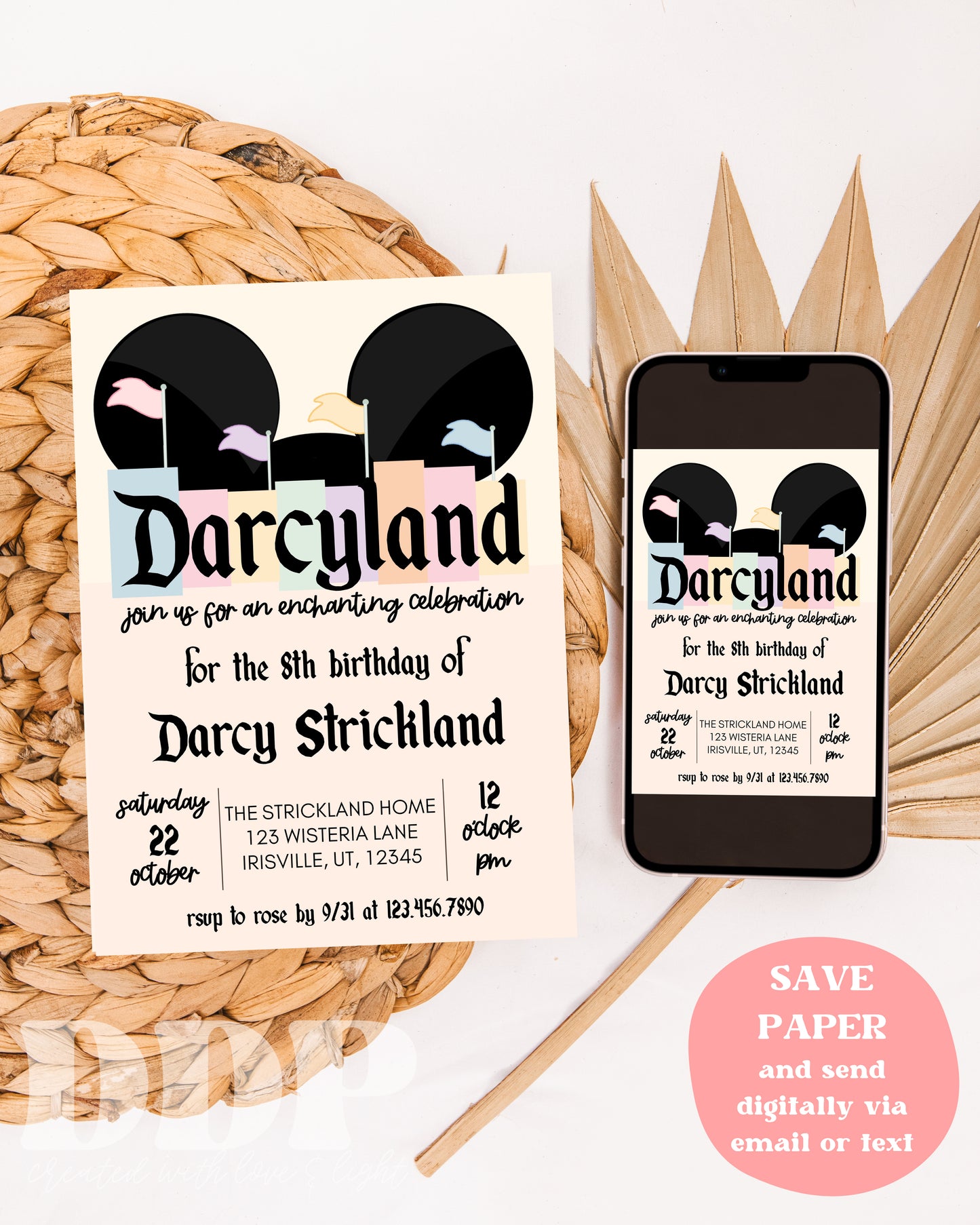Disneyland Inspired Birthday Invitation | ANY AGE Vintage Disney Park Birthday Editable Invite Template