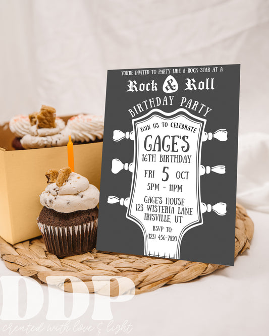 Rock and Roll Birthday Invitation | ANY AGE Guitar Rocker Birthday Invite | Rock & Roll Music Birthday | Rock Band Rockstar Invite