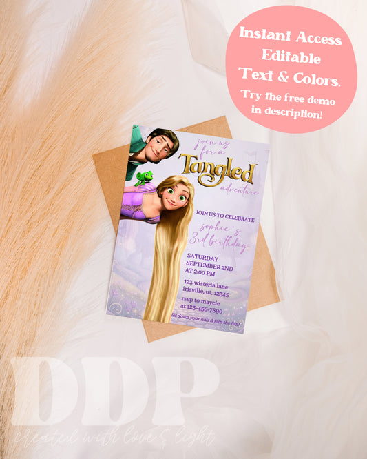 Tangled Birthday Invitation | Rapunzel Birthday Invite | Tangled Themed Birthday