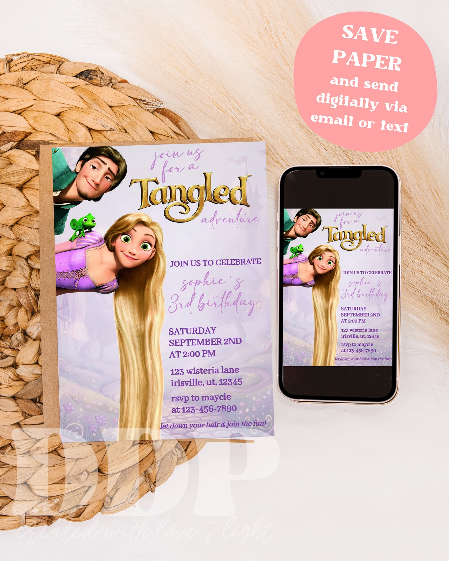 Tangled Birthday Invitation | Rapunzel Birthday Invite | Tangled Themed Birthday