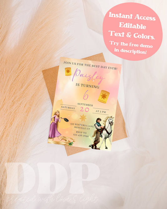 Tangled Best Day Ever Birthday Invitation | Rapunzel Birthday Invite | Tangled Themed Birthday
