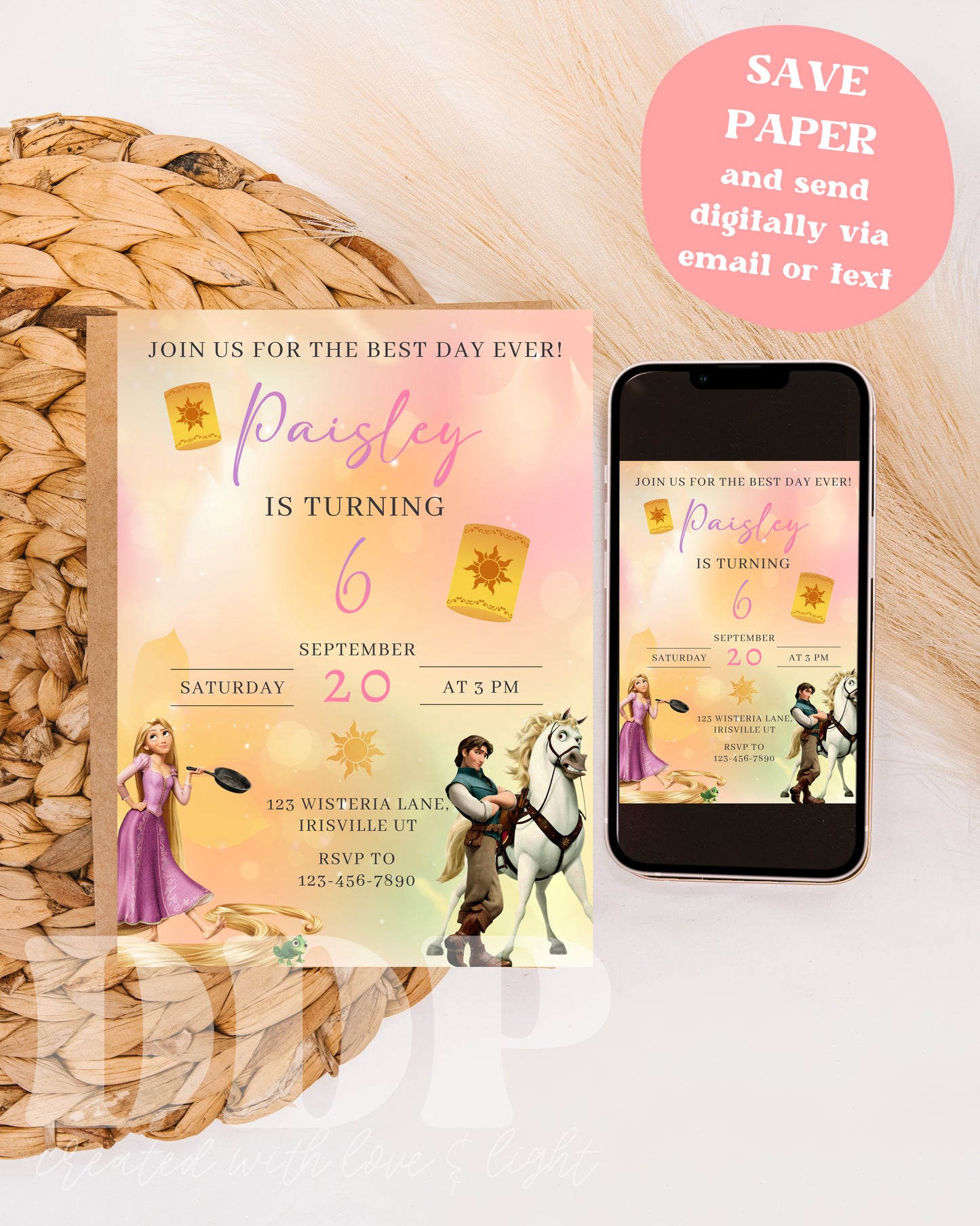 Tangled Best Day Ever Birthday Invitation | Rapunzel Birthday Invite | Tangled Themed Birthday