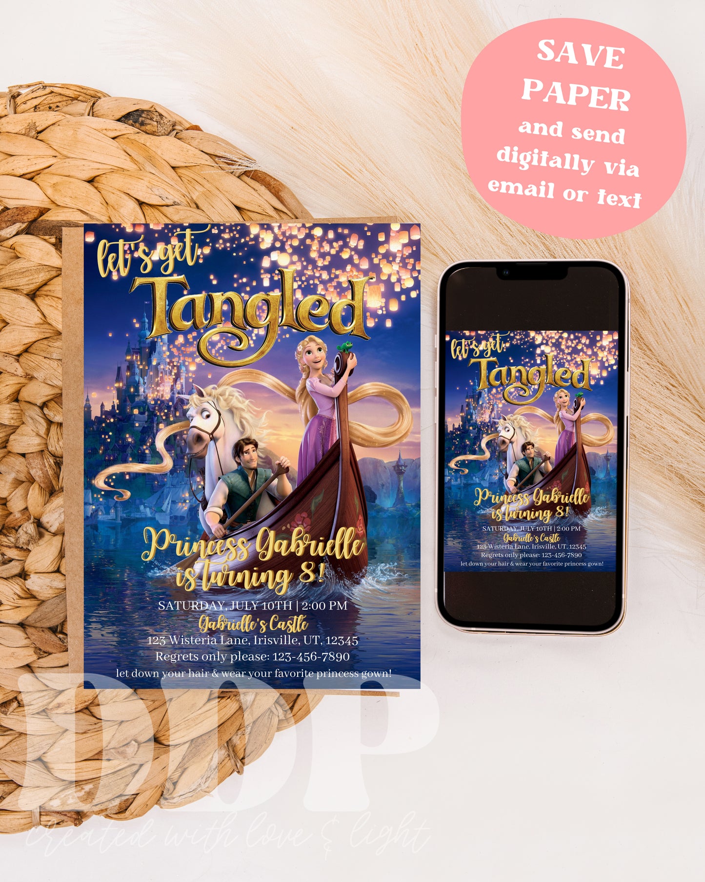 Tangled Movie Birthday Invitation | Rapunzel Birthday Invite | Tangled Themed Birthday